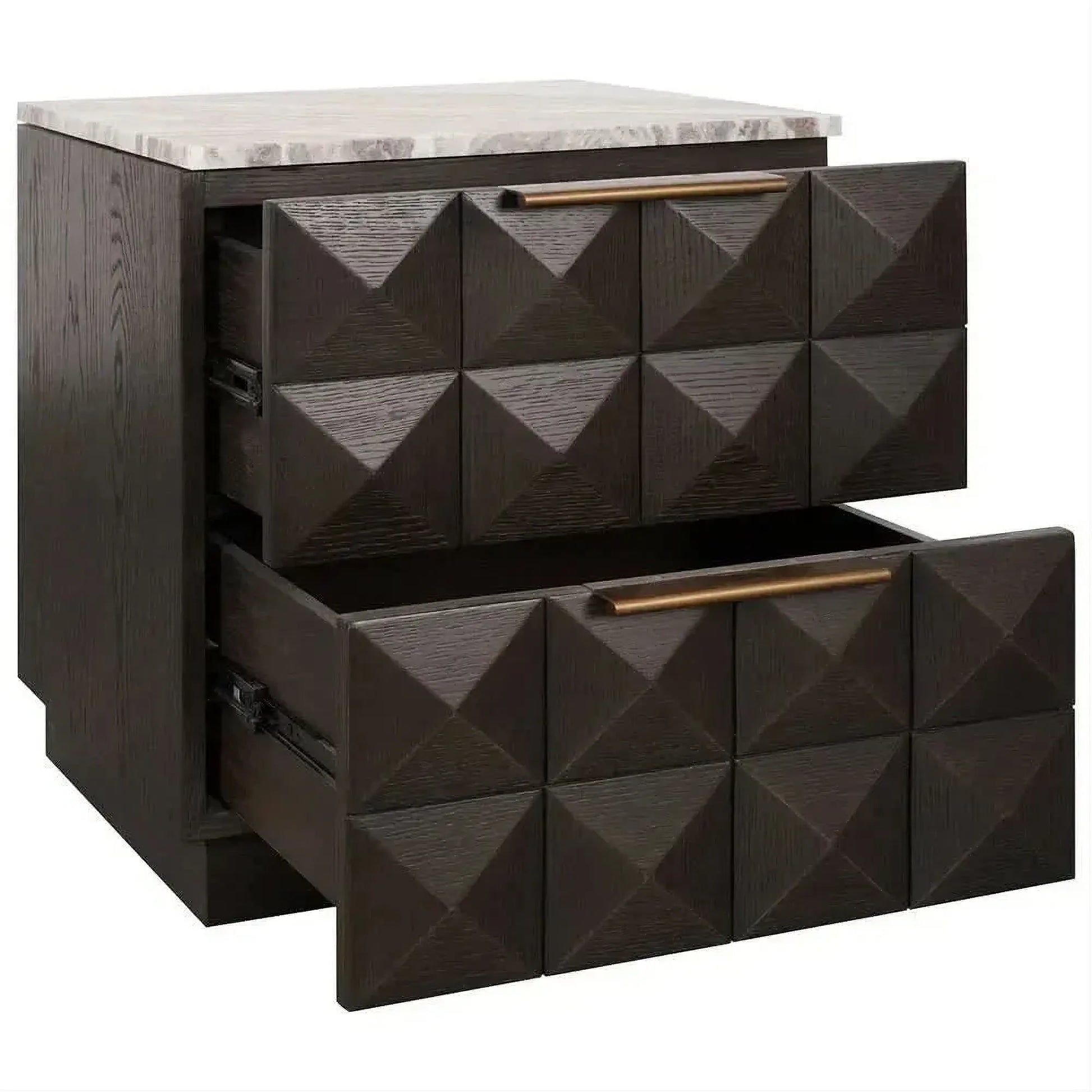 Hampshire 2-Drawer Bedside Table in Smoked Oak with River Brown Marble Top - Chocolate Wood
