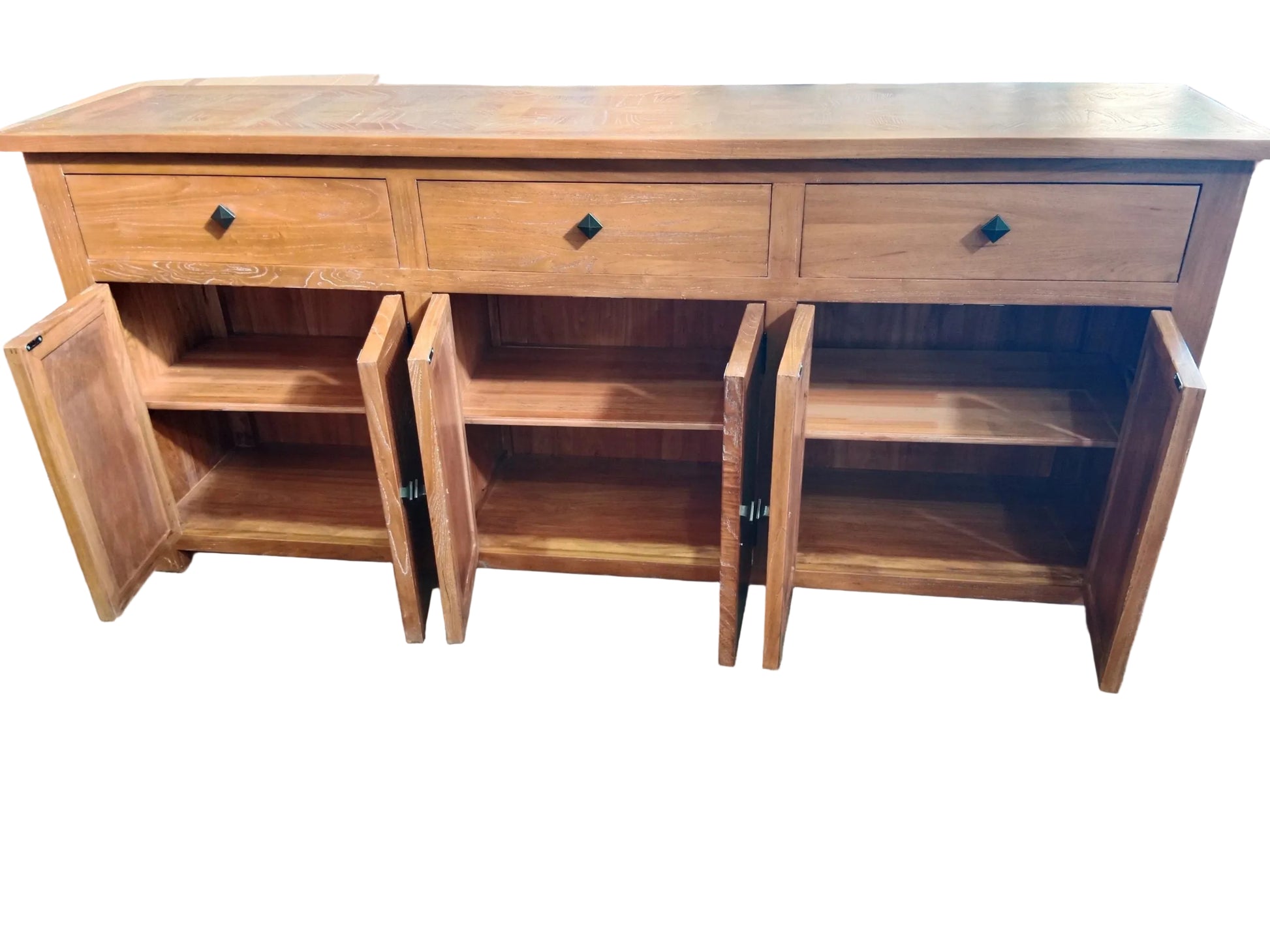 KENSIT HAMPTONS RUSTIC RECYCLED ELM BUFFET/ SIDEBOARD PARQUETRY PATTERN 3 DRAWERS 6 DOORS 200 CM - MyChocolateWood