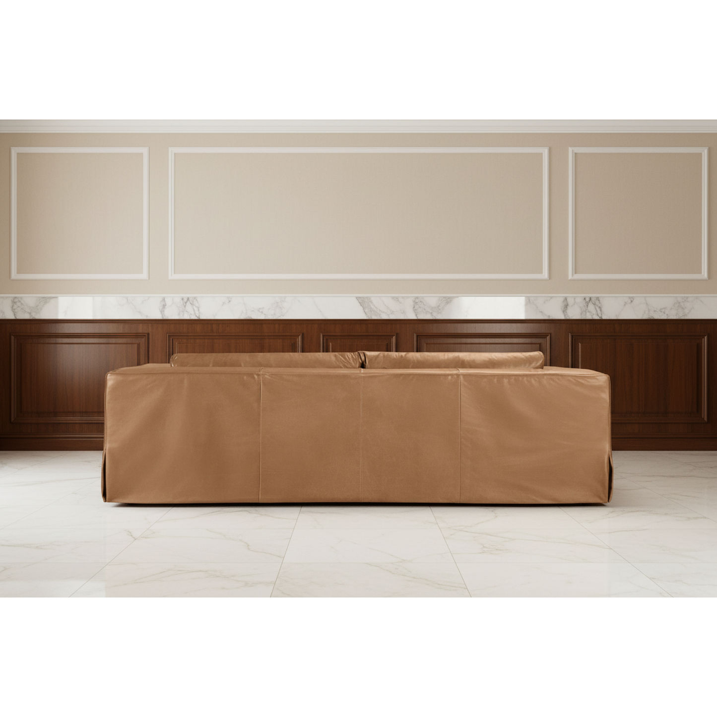 Inigo 3-Seater Leather Slipcover Sofa in Light Brown - Chocolate Wood
