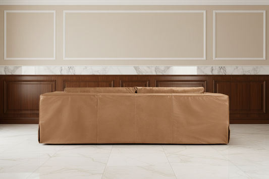INIGO 3-SEATER LEATHER SLIP COVER SOFA TOP GRAIN COW LEATHER LIGHT BROWN - MyChocolateWood