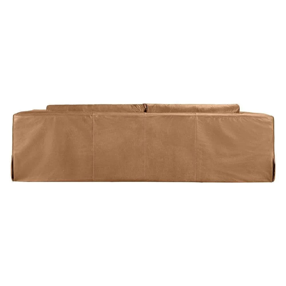 INIGO 3-SEATER LEATHER SLIP COVER SOFA TOP GRAIN COW LEATHER LIGHT BROWN - MyChocolateWood