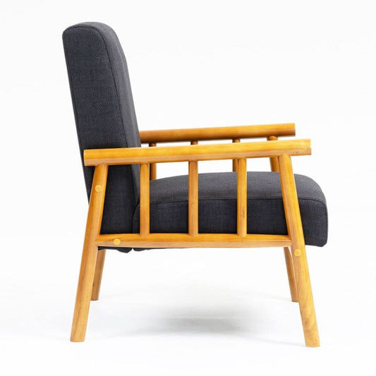 SUDBURY ARMCHAIR ACCENT CHAIR - NATURAL RUBBERWOOD FRAME/BLACK FABRIC - MyChocolateWood