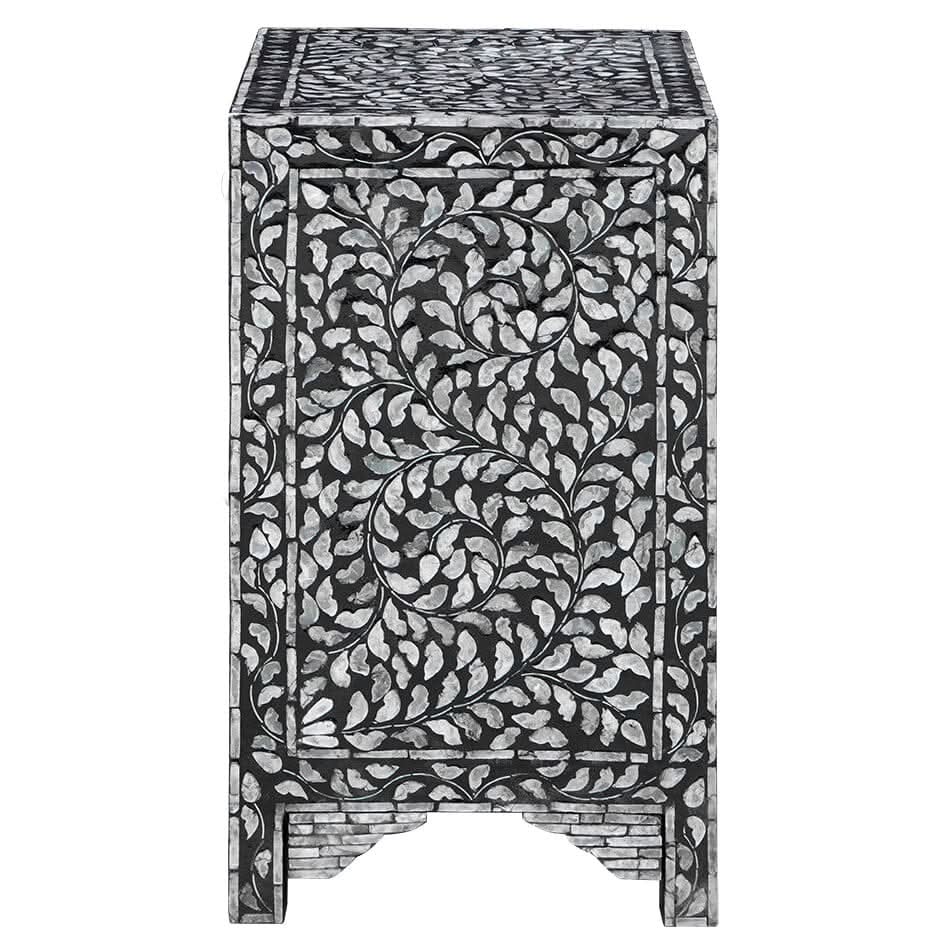TABITHA MOTHER OF PEARL NOIR BEDSIDE TABLE 1 DRAWER/1CUPBOARD - MyChocolateWood