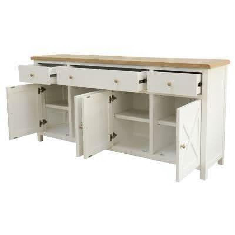 CHRISTA HAMPTON SOLID ACACIA 4-DOOR 3 DRAWER BUFFET SIDEBOARD LIGHT OAK TOP/ WHITE BASE