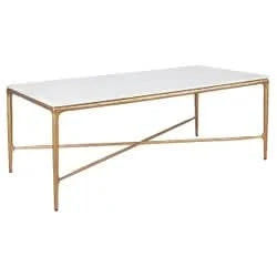 SOREN MARBLE RECTANGULAR COFFEE TABLE - BRASS FRAME 120CM - MyChocolateWood