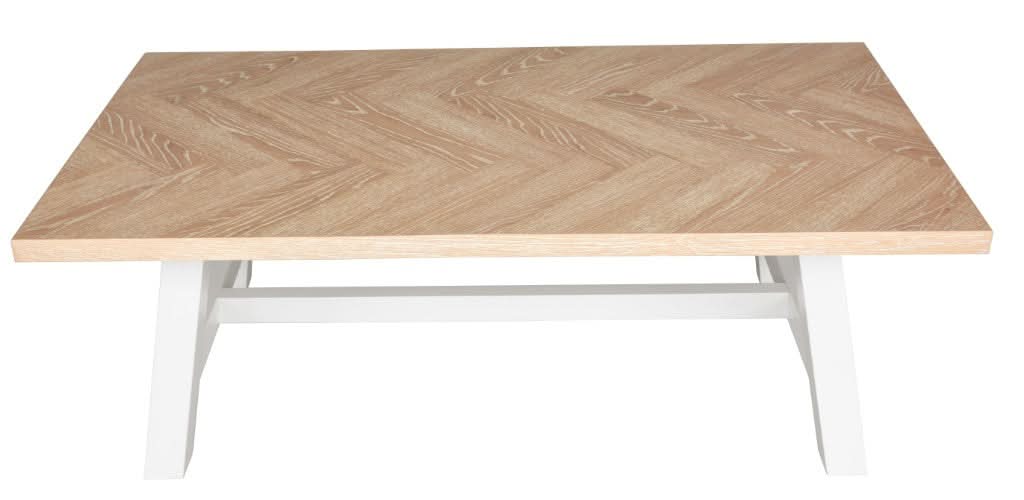 MIRAN PARQUETRY TOP COFFEE TABLE WHITEWASH OAK TOP/WHITE PAINTED BASE 130CM