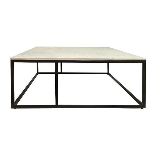 Vintry Coffee Table with White Marble Top on Black Base