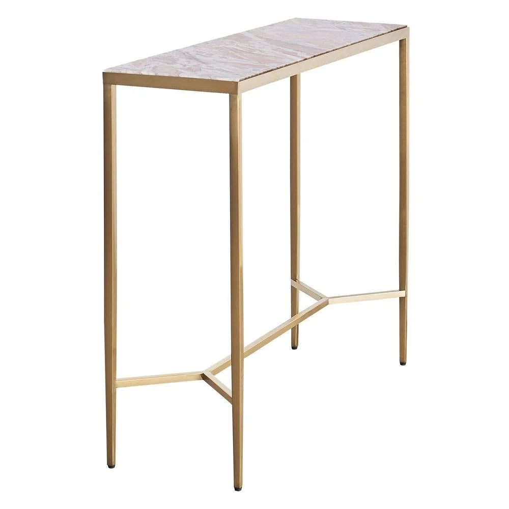 MELINA CONSOLE TABLE/HALL TABLE PINK MARBLE/GOLD STAINLESS STEEL - MyChocolateWood