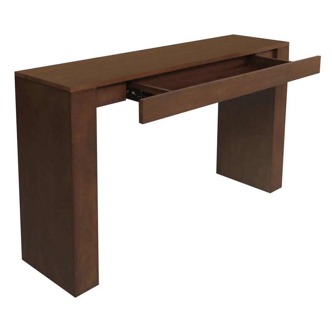 Hudson Solid Mindi Timber 1-Drawer Console Table / Hall Table 120cm in Walnut - Chocolate Wood