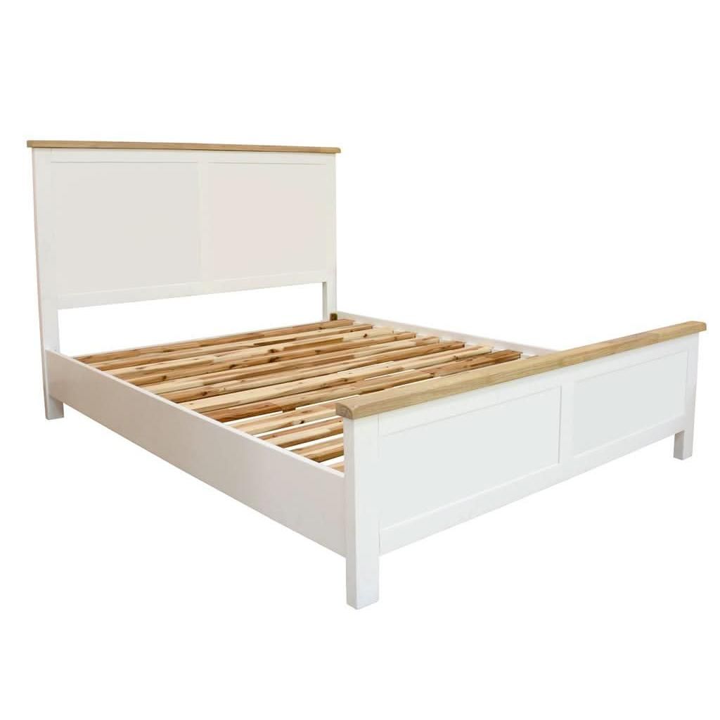 CHRISTA HAMPTON SOLID ACACIA QUEEN BED LIGHT OAK TOP WHITE BASE (4CTN) - MyChocolateWood