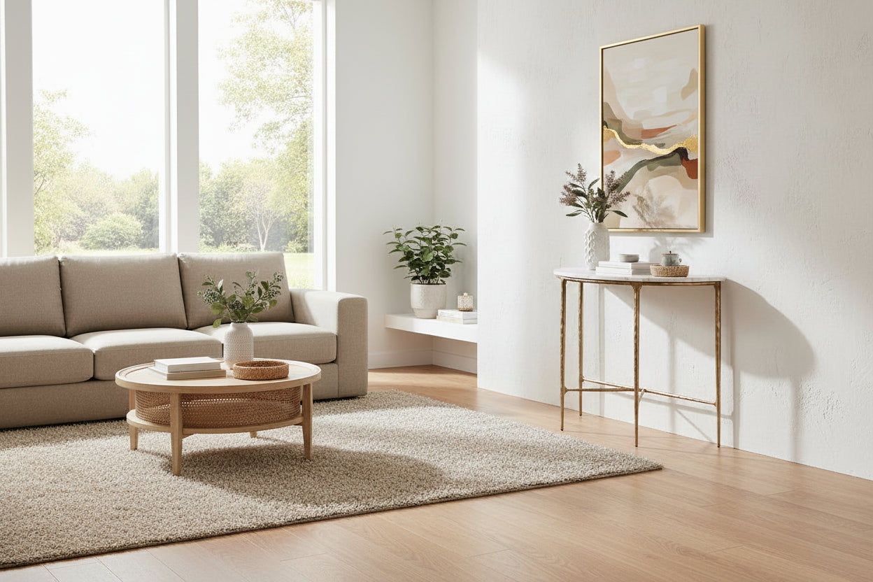 SOREN MARBLE DEMILUNE TABLE/ACCENT TABLE - BRASS FRAME 90CM - MyChocolateWood