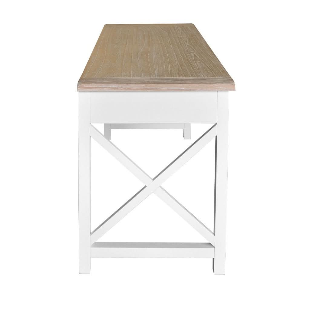 CHRISTA HAMPTON SOLID ACACIA 2-DOOR DESK  LIGHT OAK TOP/WHITE BASE - MyChocolateWood