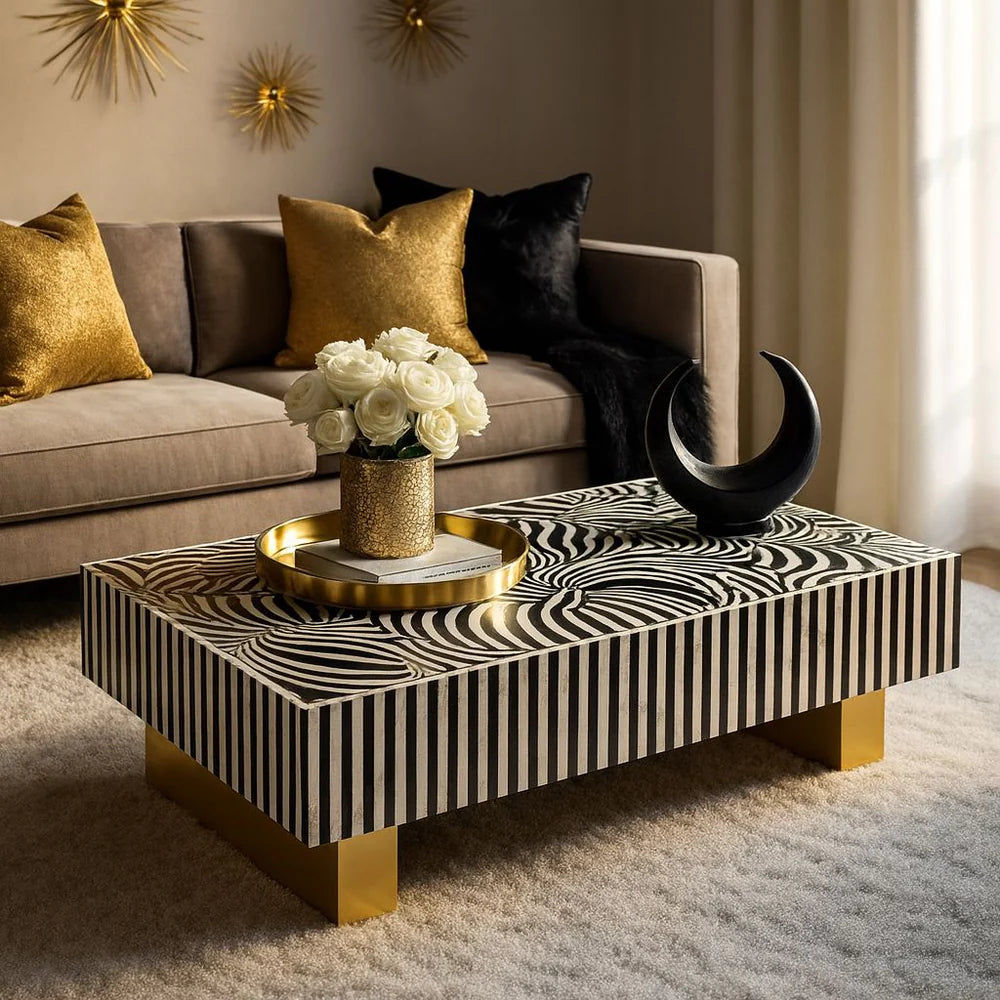 ENIGMA VORTEX NOIR MOTHER OF PEARL HAND INLAY COFFEE TABLE - MyChocolateWood