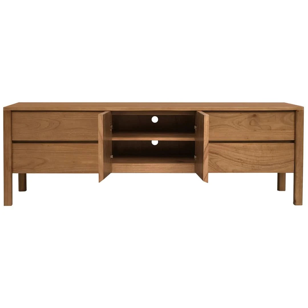 ADELLE SOLID MINDI WOOD 2-DOOR 4-DRAWER ENTERTAINMENT UNIT ALMOND - MyChocolateWood
