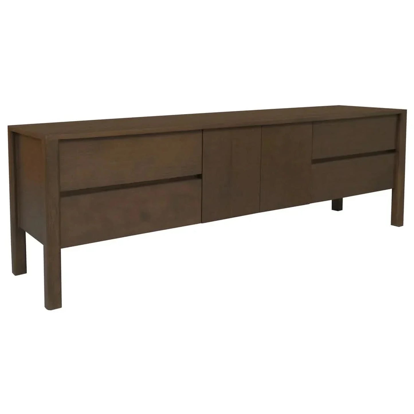 Adelle Solid Mindi Timber 2-Door 4-Drawer Entertainment Unit 180cm in Walnut - Chocolate Wood