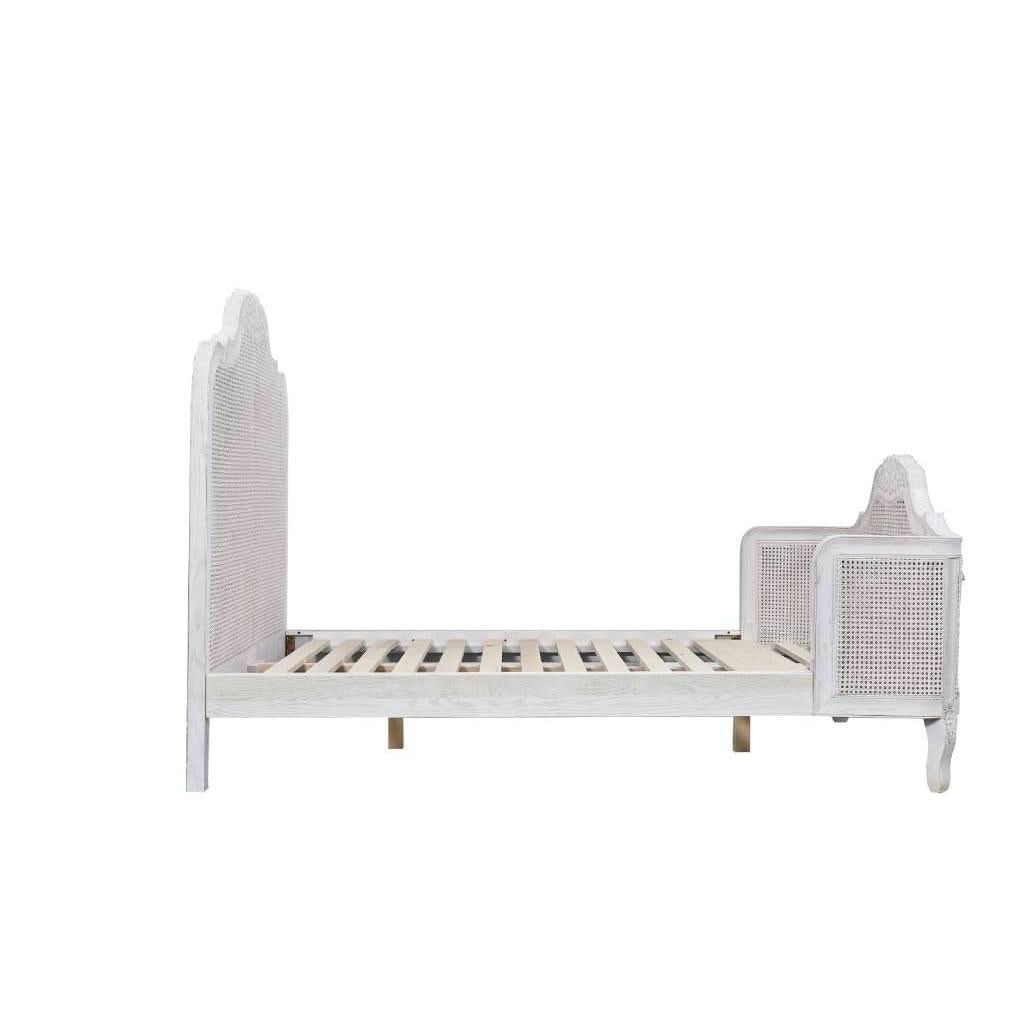 CLARENCE VINTAGE HAND CARVED OAK KING BED LIGHTLY DISTRESSED WHITE - MyChocolateWood
