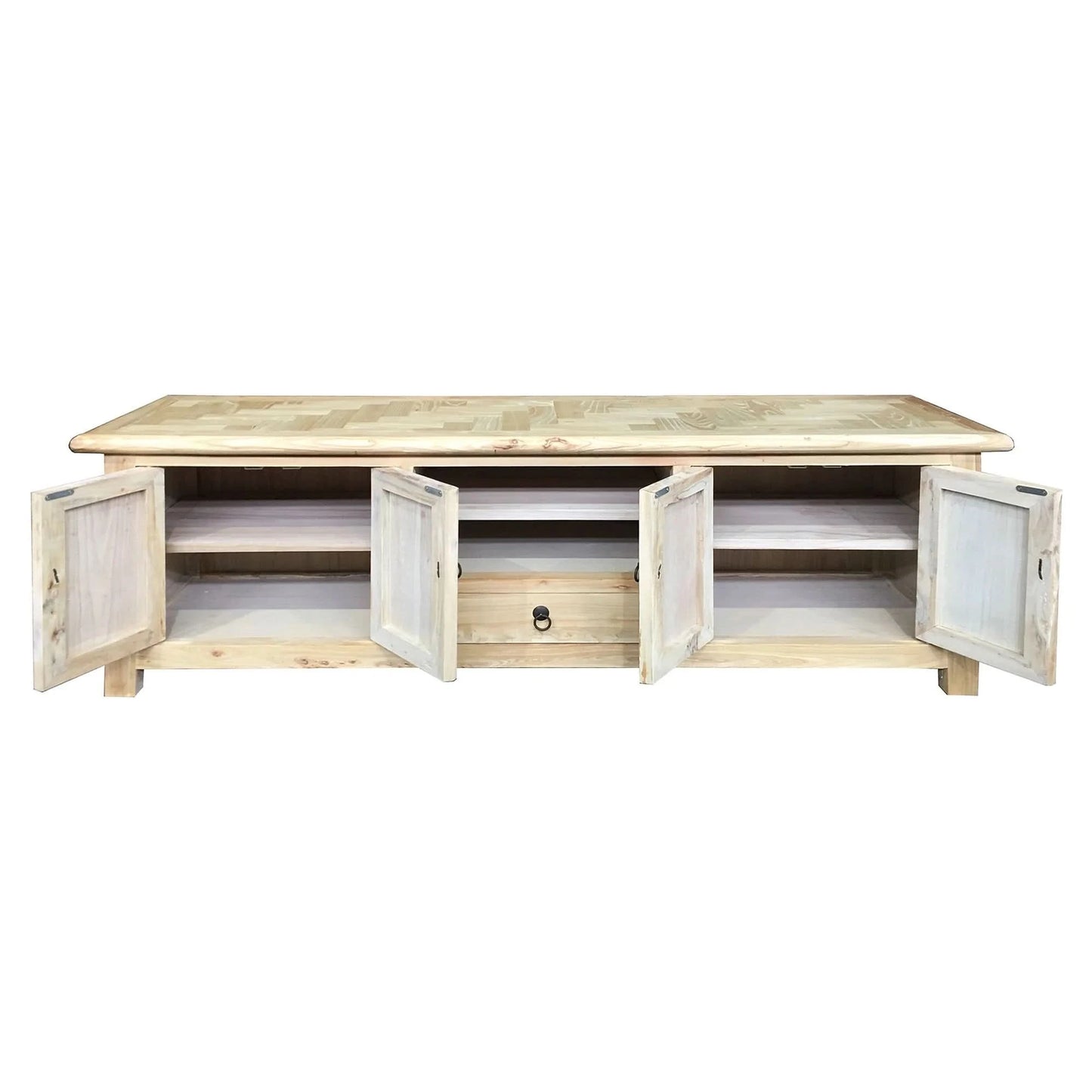 GIBRALTAR  RECYCLED ELM TIMBER TV UNIT 4 DOORS/1 DRAWER NATURAL - MyChocolateWood