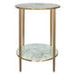 Melina Round Side Table in Dusty Jade Marble with Gold Stainless Steel - Chocolate Wood