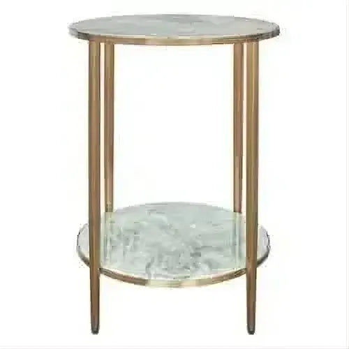 Melina Round Side Table in Dusty Jade Marble with Gold Stainless Steel - Chocolate Wood