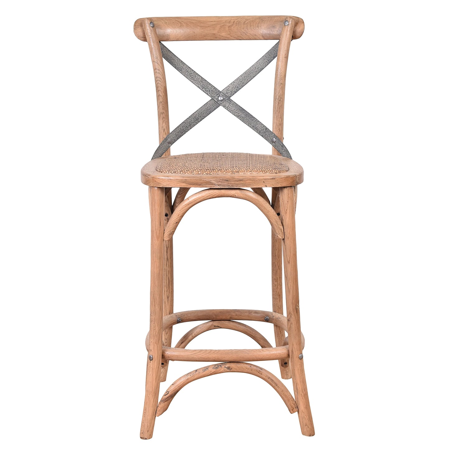 MALMO CROSS BACK OAK BAR STOOL WITH GREY METAL STRAPS - MyChocolateWood