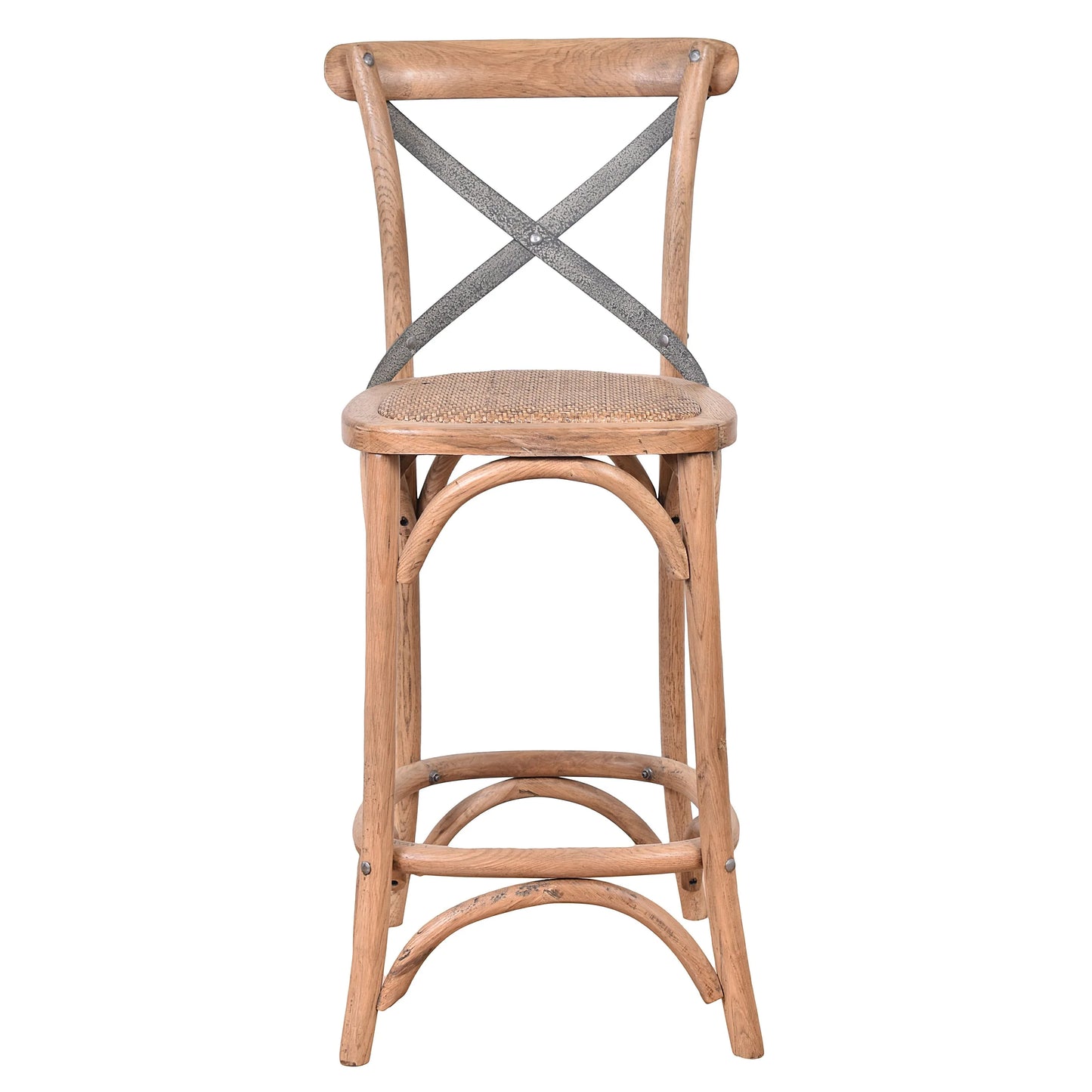 Malmo Cross Back Bar Stool with Grey Metal Straps - Chocolate Wood