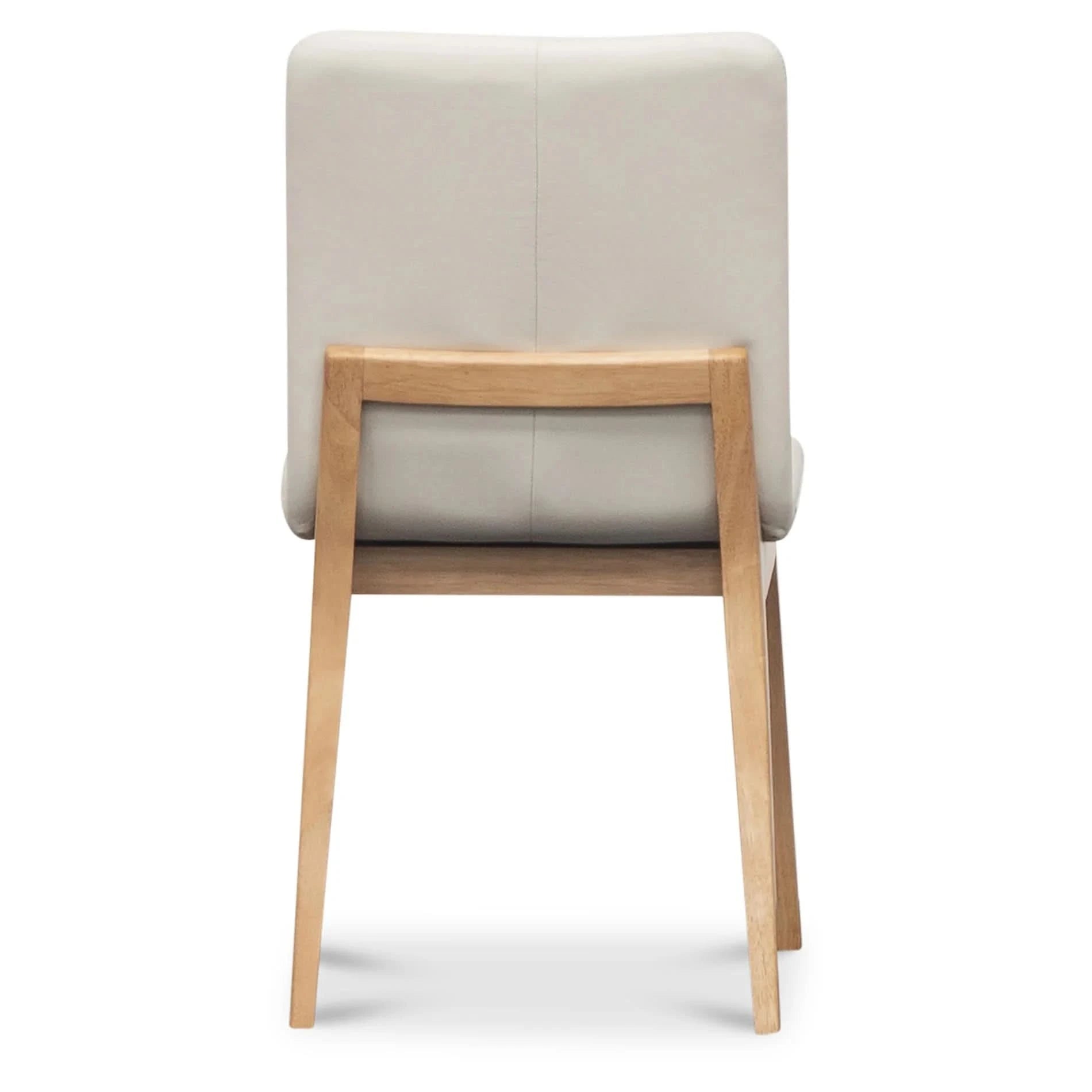 Hardin leather dining chair in frost and natural colors by MyChocolateWood, showcasing a sleek modern design with wooden legs.