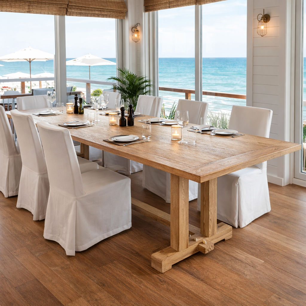 HOBART RECYCLED ELM TRESTLE DINING TABLE 240CM - MyChocolateWood