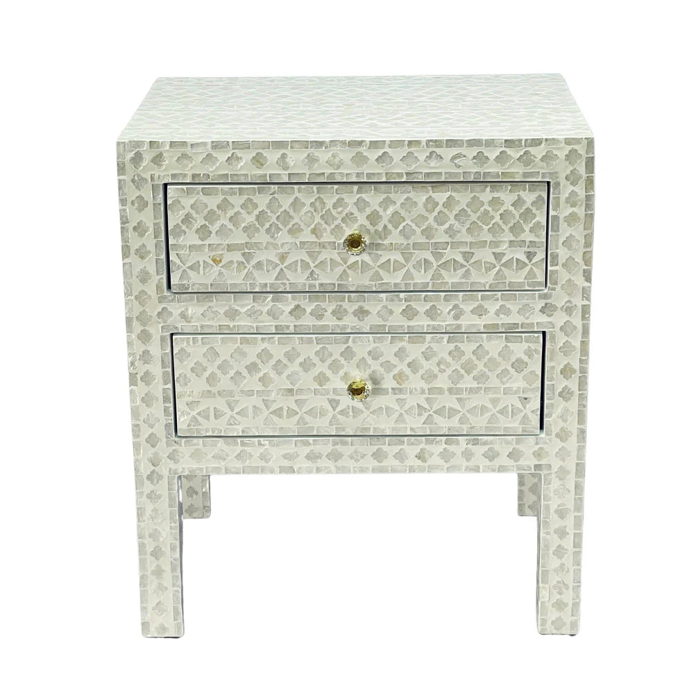 DEENA MOTHER OF PEARL 2-DRAWER BEDSIDE TABLE CREAM HUE - MyChocolateWood