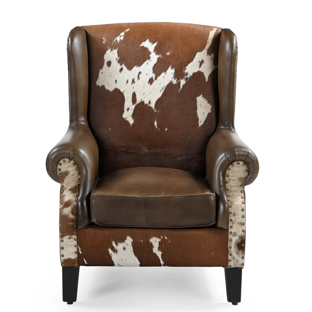 ABE HAND MADE COWHIDE & GENUINE LEATHER ARMCHAIR - MyChocolateWood
