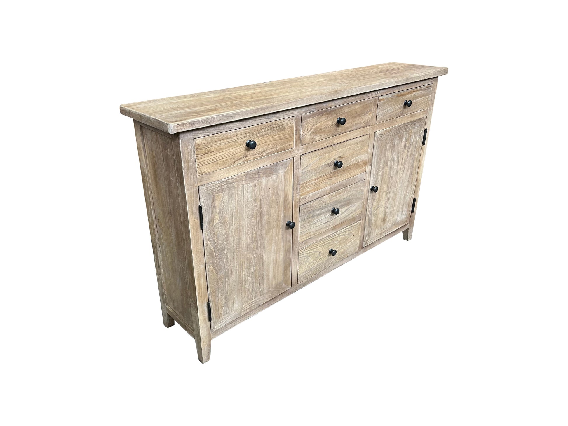 KLOWI RUSTIC 6-DRAWER 2-DOOR CABINET STORAGE CUPBOARD SIDEBOARD BUFFET RECYCLED ELM 130CM - MyChocolateWood