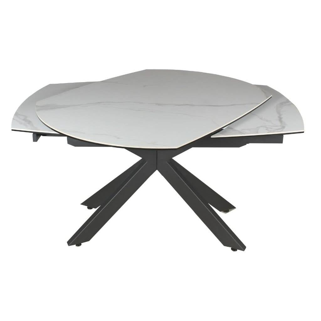 DORIT SWIVEL EXTENSION CERAMIC GLASS DINING TABLE WHITE W:120/180CM - MyChocolateWood