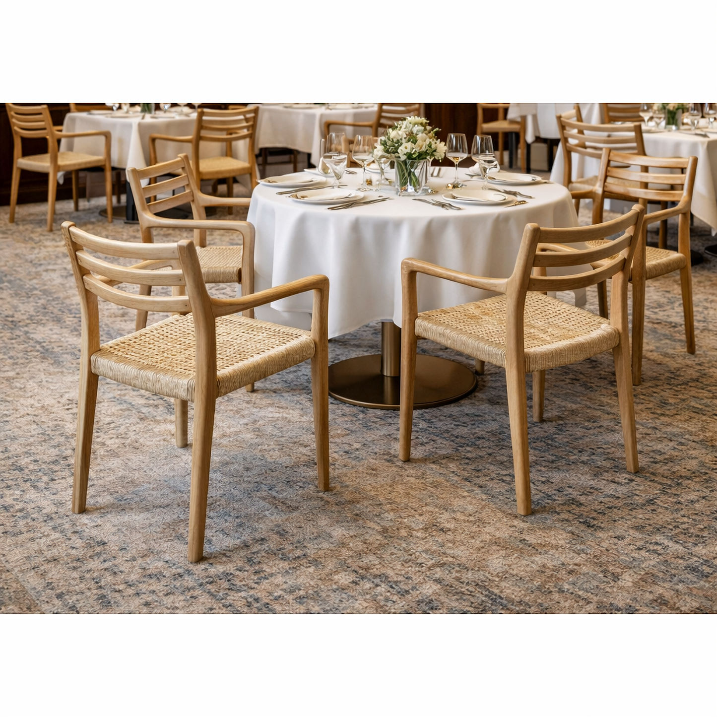 FINNIGAN LADDER-BACK DINING CHAIR/ARMCHAIR - ASHWOOD & WOVEN ROPE