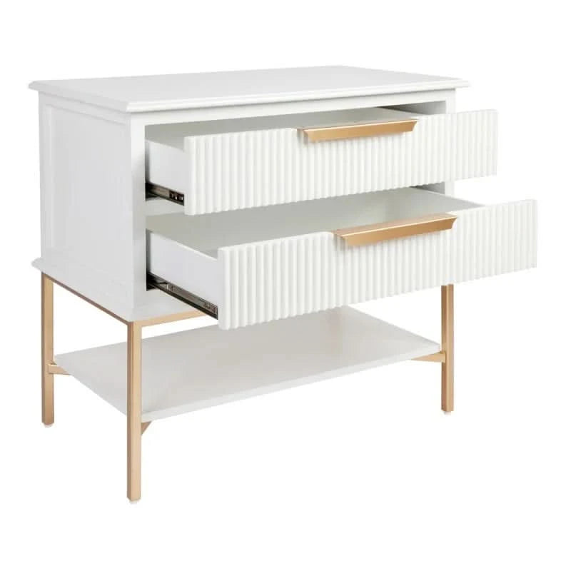 MORETTI 2-DRAWER BEDSIDE TABLE SATIN WHITE/GOLD LARGE - MyChocolateWood