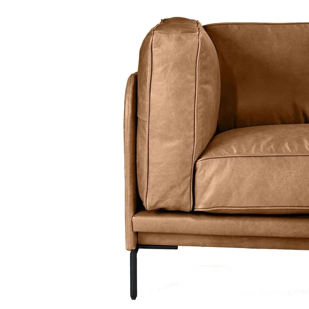 DAVIEN LIGHT BROWN 2.5 SEATER SOFA TOP GRAIN COW LEATHER - MyChocolateWood