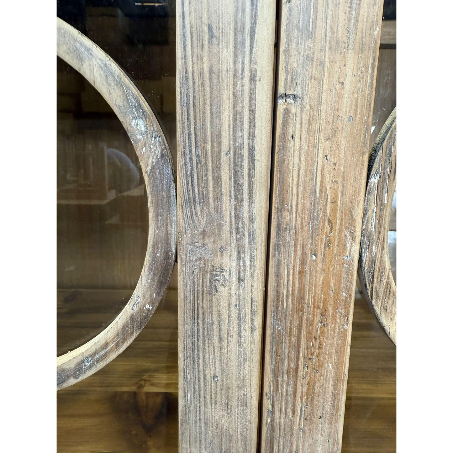 REINA GREYWASHED RECYCLED TIMBER/GLASS 4-DOOR BUFFET/SIDEBOARD - MyChocolateWood