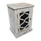 Reina Greywashed Recycled Timber 1-Door Bedside Table with Heritage Metal Panel - Chocolate Wood