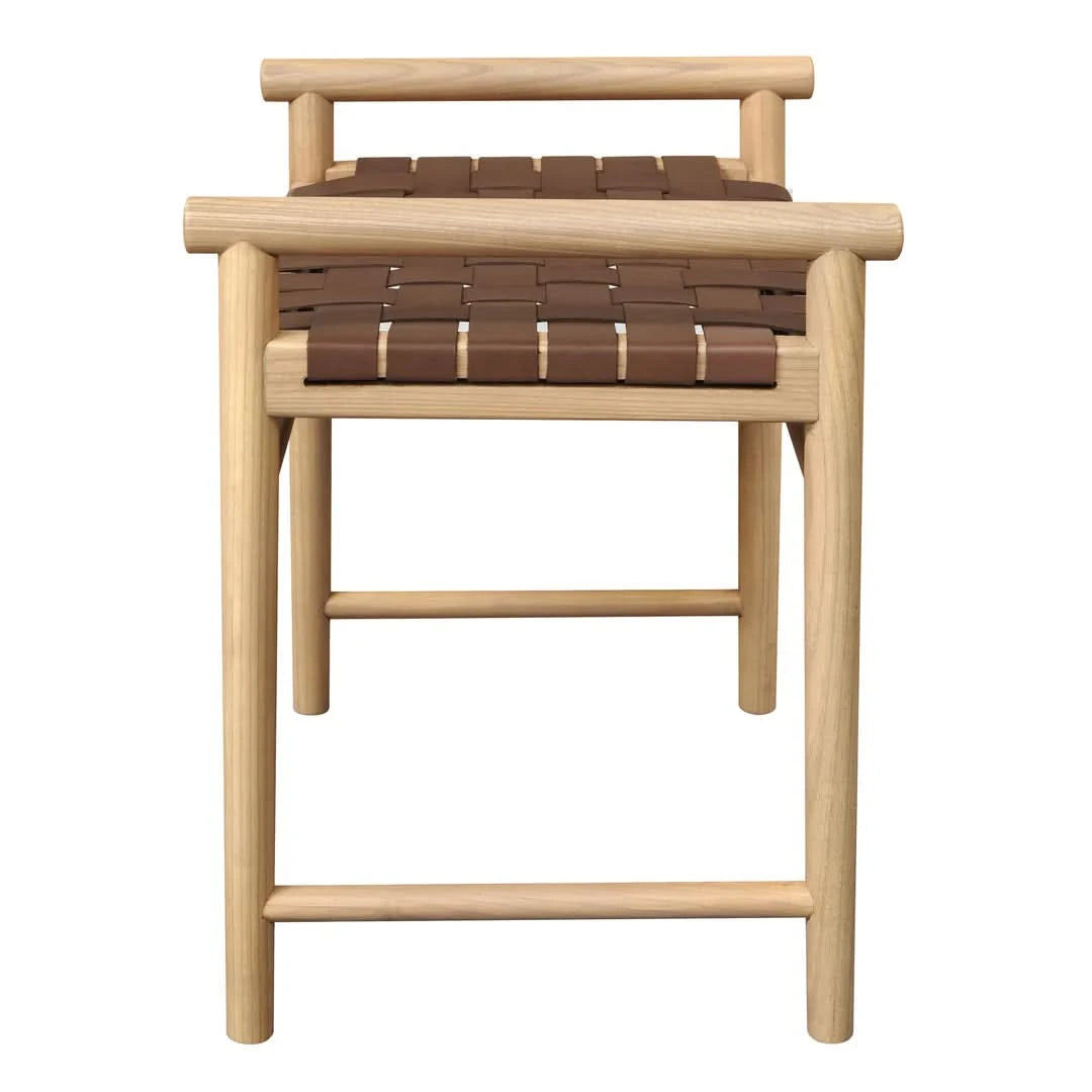 ELLIOT SOLID OAK SINGLE SEATER BENCH WITH GENUINE WOVEN LEATHER NATURAL - MyChocolateWood