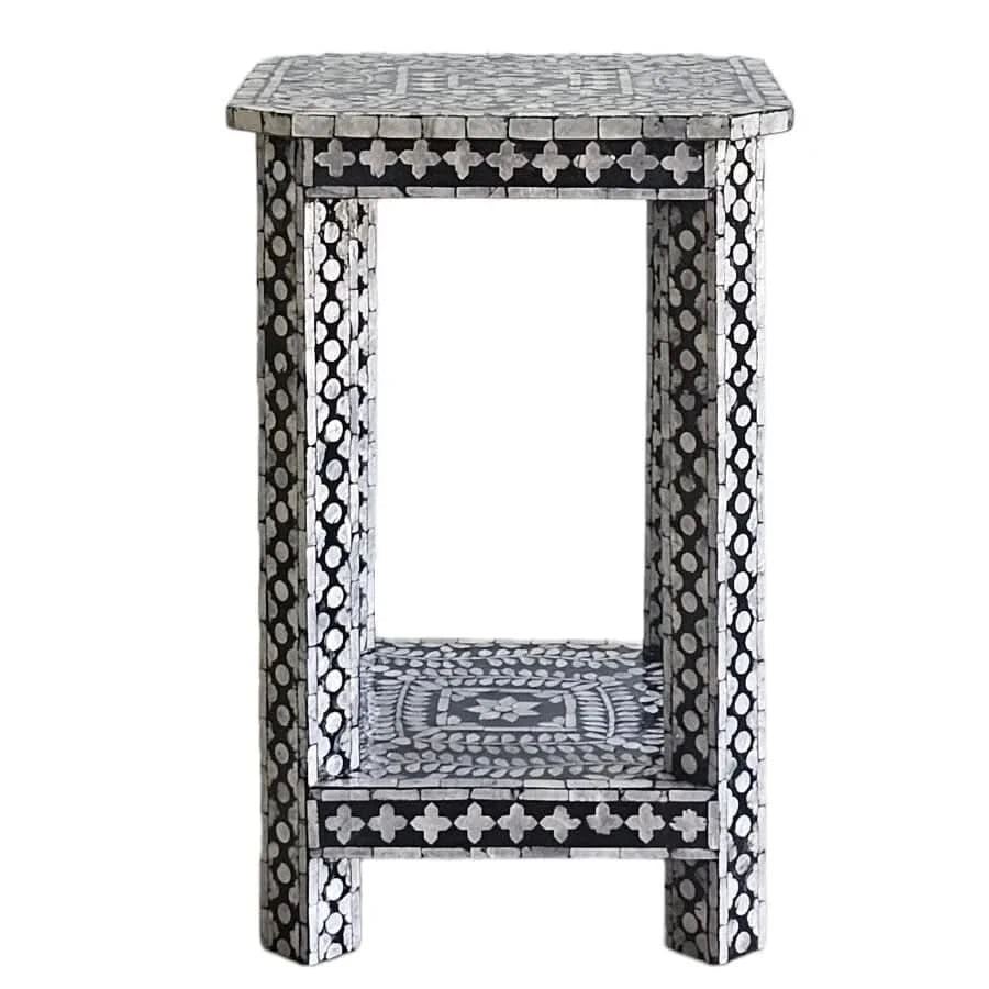 STARRY MOTHER OF OF PEARL NOIR OPULENCE SIDE TABLE/LAMP TABLE - MyChocolateWood