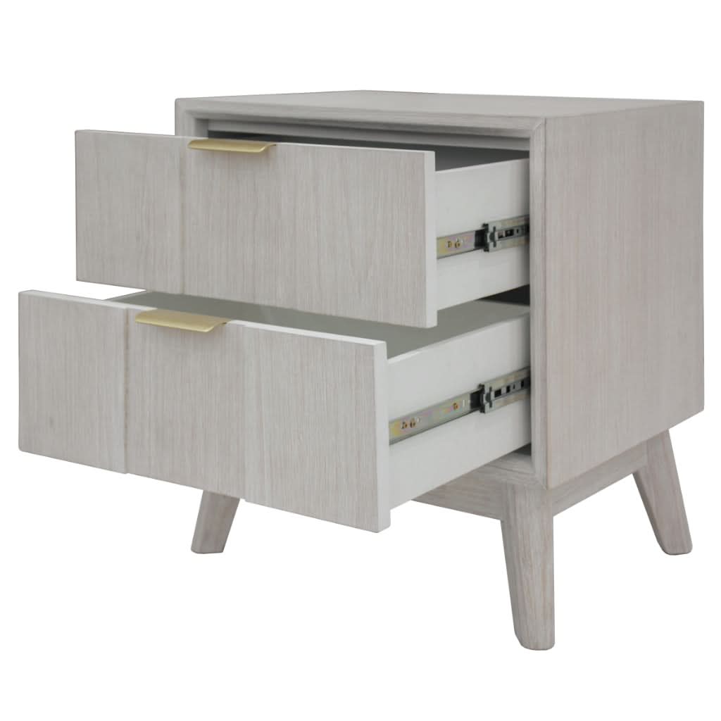 NOVAK SOLID ACACIA  2-DRAWER BEDSIDE TABLE WHITEWASHED - MyChocolateWood