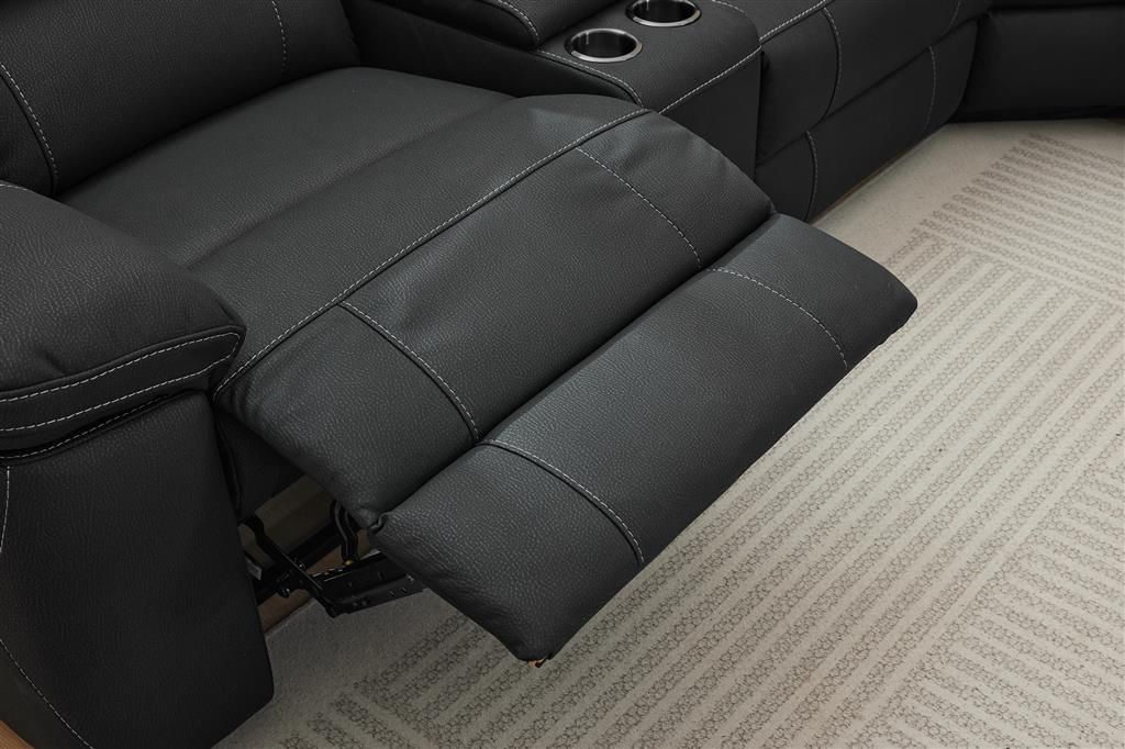 VERNON MKII RHINO FABRIC CORNER MODULAR WITH BOTH END RECLINERS - ONYX  - MyChocolateWood