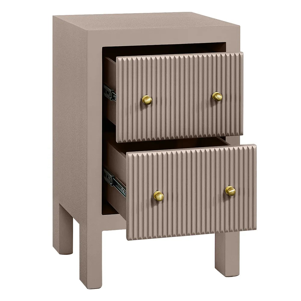 JAYLA PETITE TAUPE 2-DRAWER BEDSIDE TABLE - MyChocolateWood