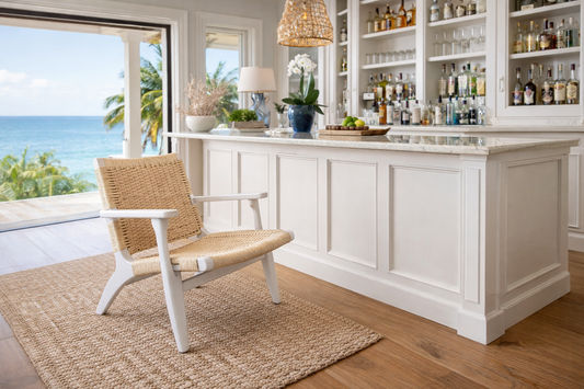 PLANTATION COLONIAL CHAIR/ARMCHAIR/LOUNGE CHAIR IN WHITE/JUTE WEAVE - MyChocolateWood