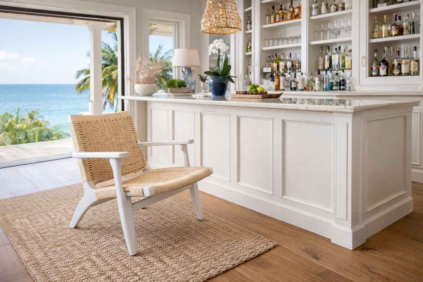 Plantation Colonial Chair in White with Jute Weave - Chocolate Wood