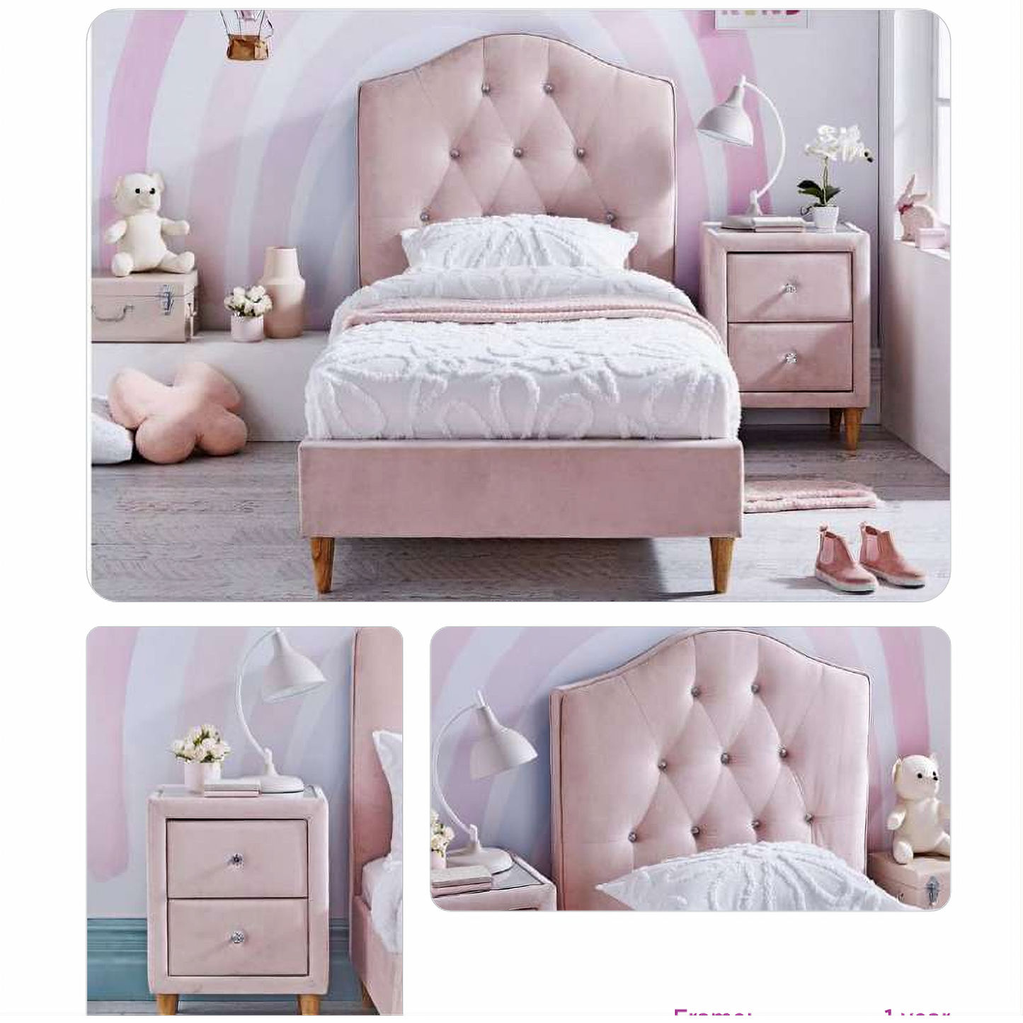 Princess Fabric Bed in Pink - Chocolate Wood