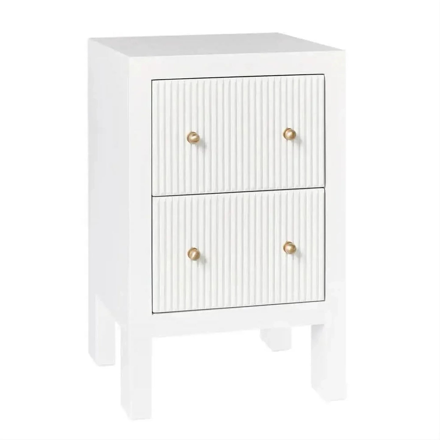 Jayla Petite 2-Drawer Bedside Table in White - Chocolate Wood