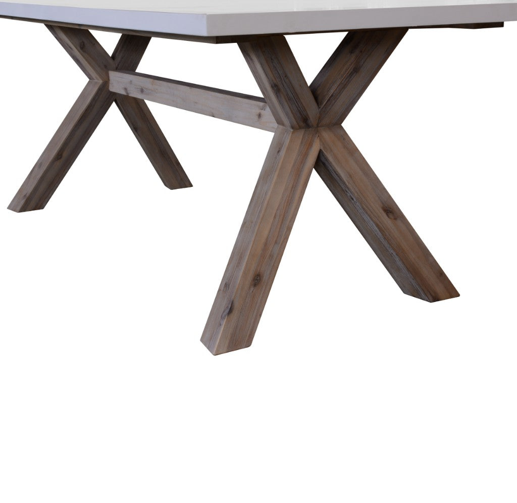ROSALI 2-TONE WHITE CONCRETE TOP & SOLID ACACIA PEWTER RECTANGULAR DINING TABLE 180CM