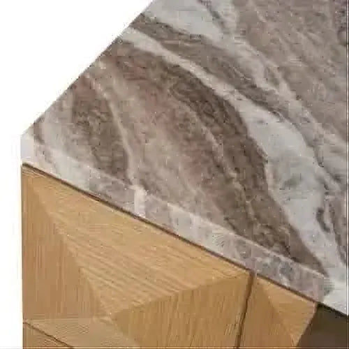 Hampshire 2-Drawer Bedside Table in Natural Oak with River Brown Marble Top - Chocolate Wood