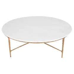 SOREN MARBLE ROUND COFFEE TABLE - BRASS FRAME DIA:120CM - MyChocolateWood