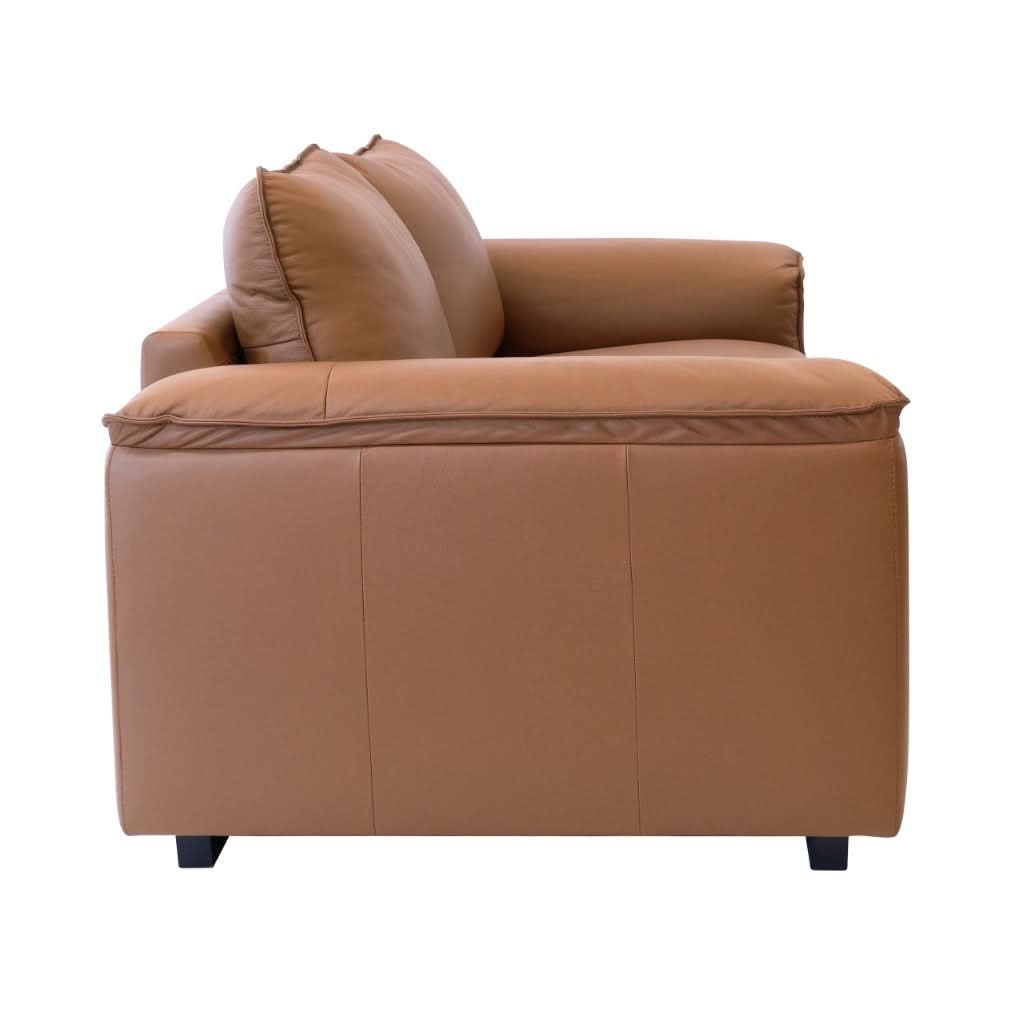 Mackenzie Leather 2-Seater Sofa in Cognac - Chocolate Wood