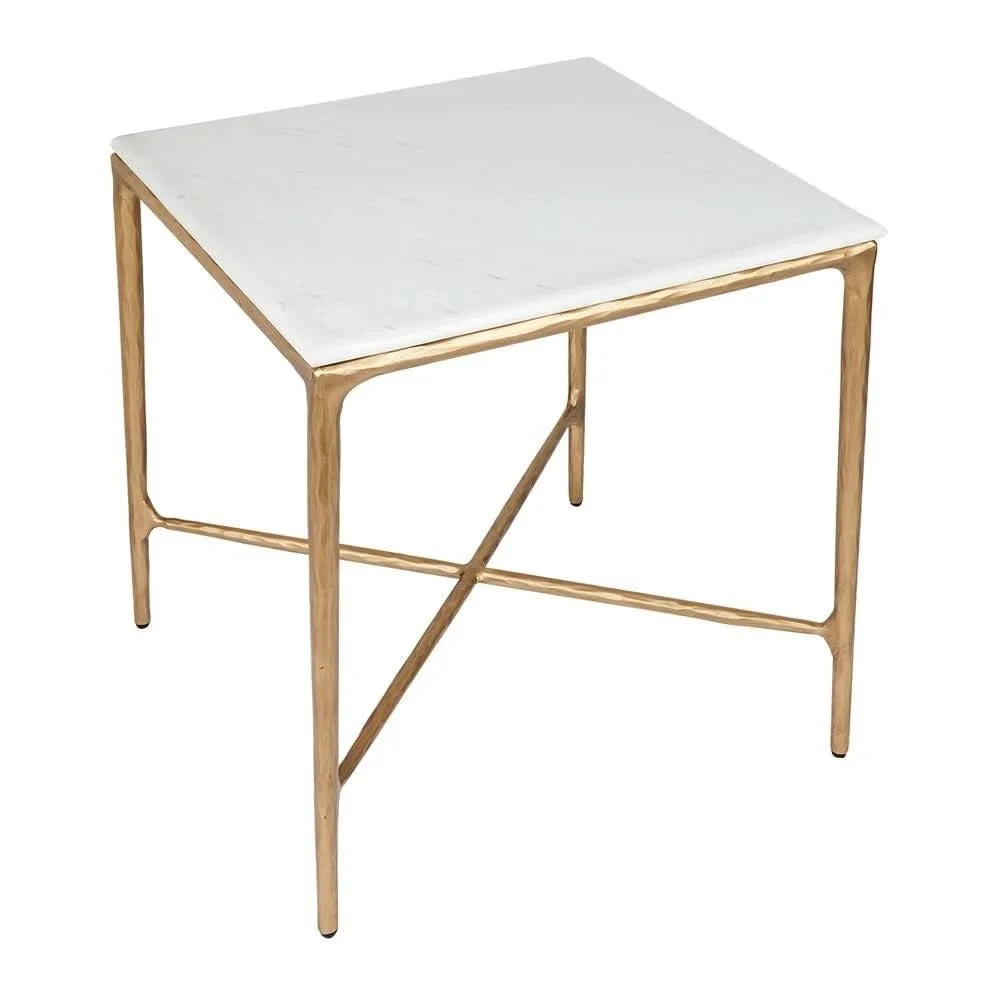 SOREN SQUARE MARBLE SIDE TABLE/LAMP TABLE - BRASS FRAME - MyChocolateWood